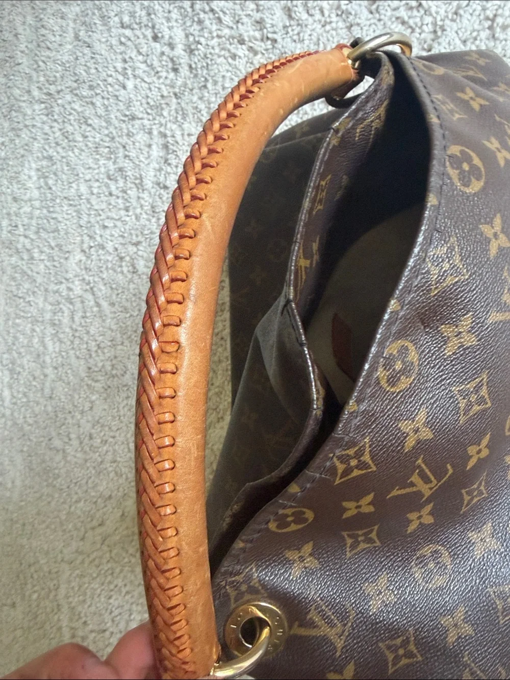 Louis Vuitton Monogram Canvas Shoulder Bag with Tan Handle
